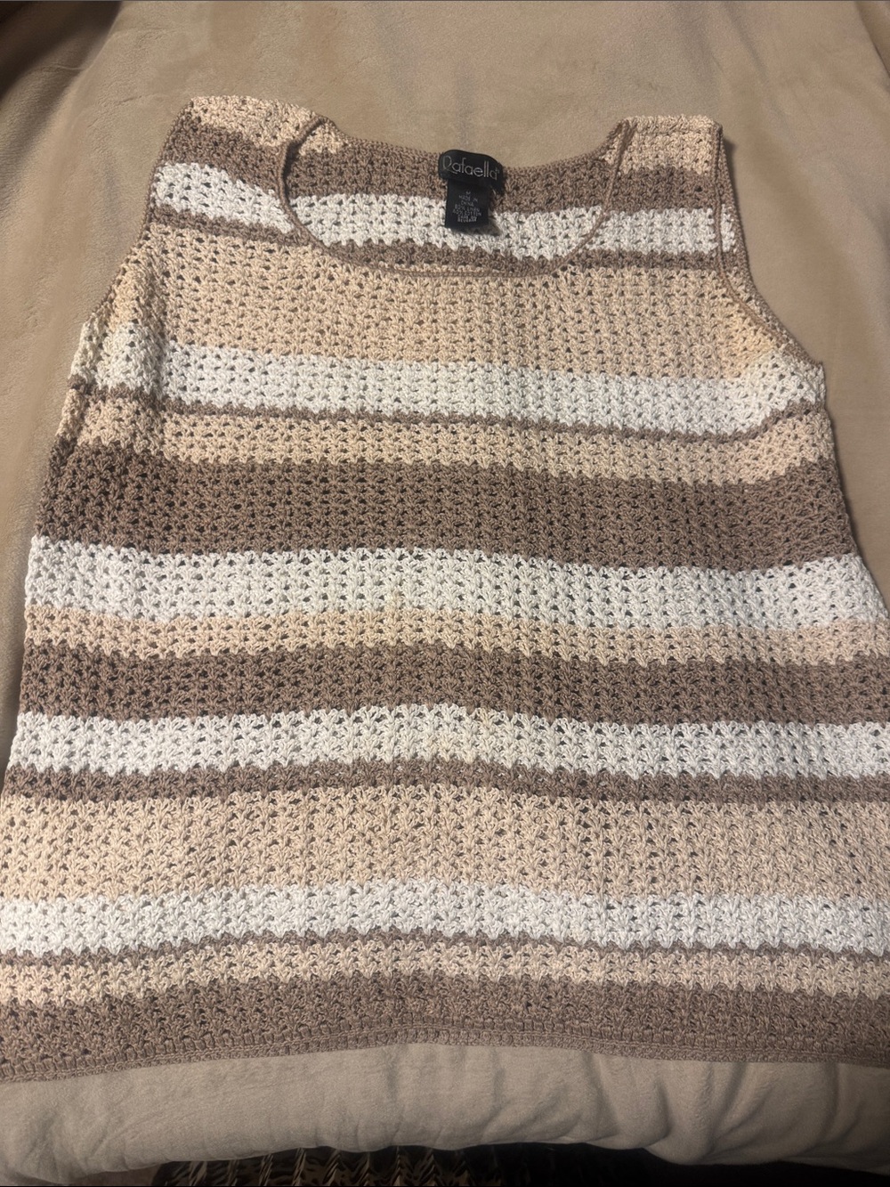 Rafaella Striped Crochet Tank in Beige, Cream and Brown